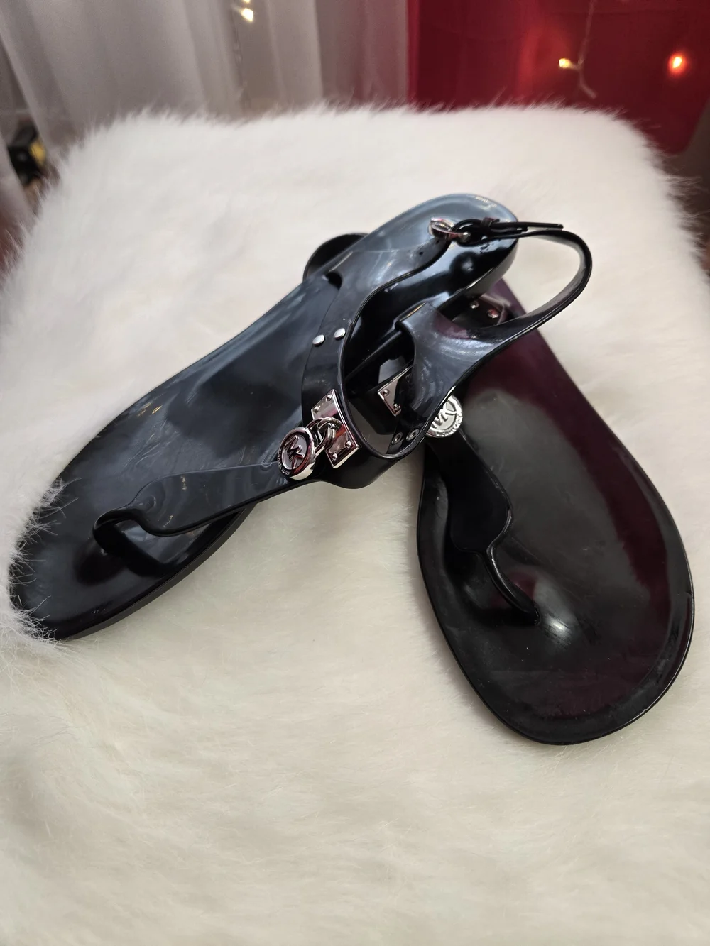 Michael Kors Black Jelly Logo Thong Sandals